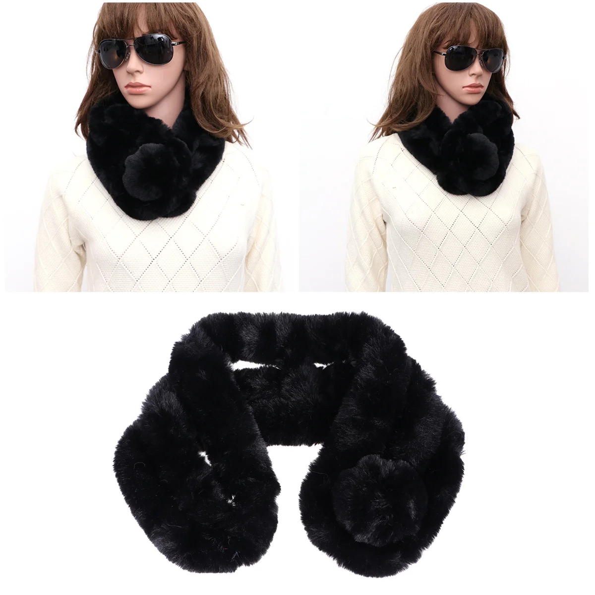 

Warm Winter Black Faux Rabbit Hair Scarf for Women Girls Lightweight Soft Warm Fashionable Winter Scarf for Women