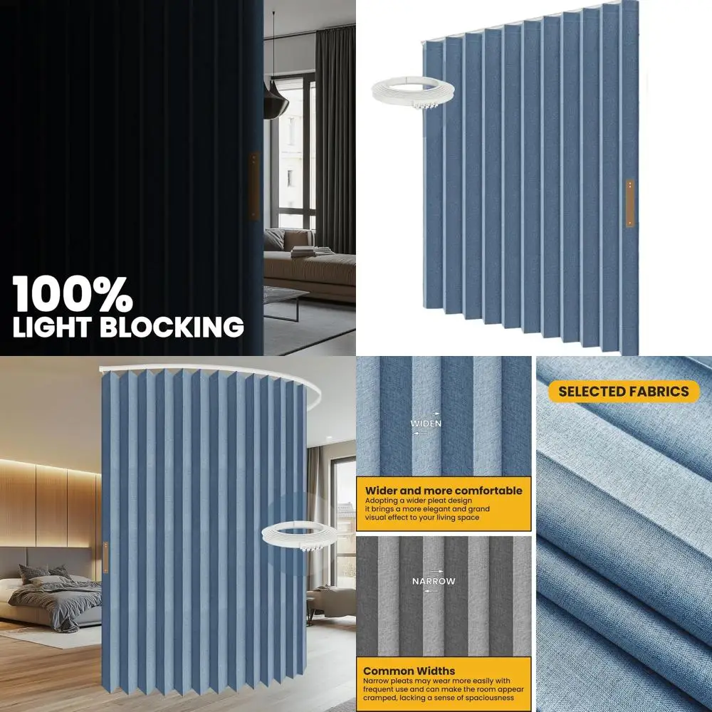 

Синяя звукоизоляционная раздвижная перегородка-гармошка - гибкий потолочный карниз, 100% затемнение, 100x84, 1 шт.