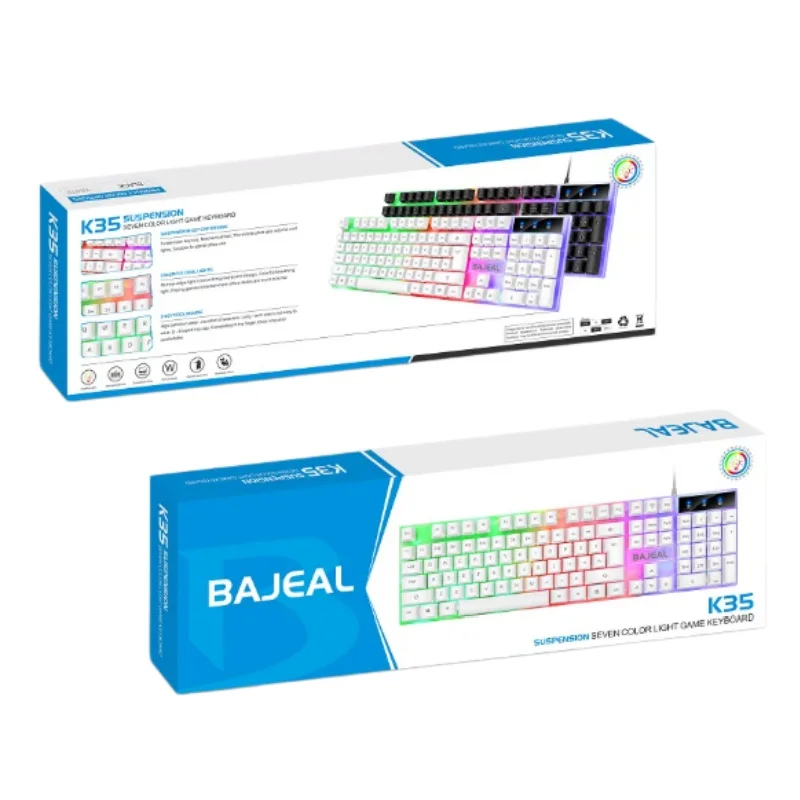 BAJEAL K35 Wired USB Home Office Business Backlit Keyboard with Floating Mechanical Feel and Rainbow Lighting
