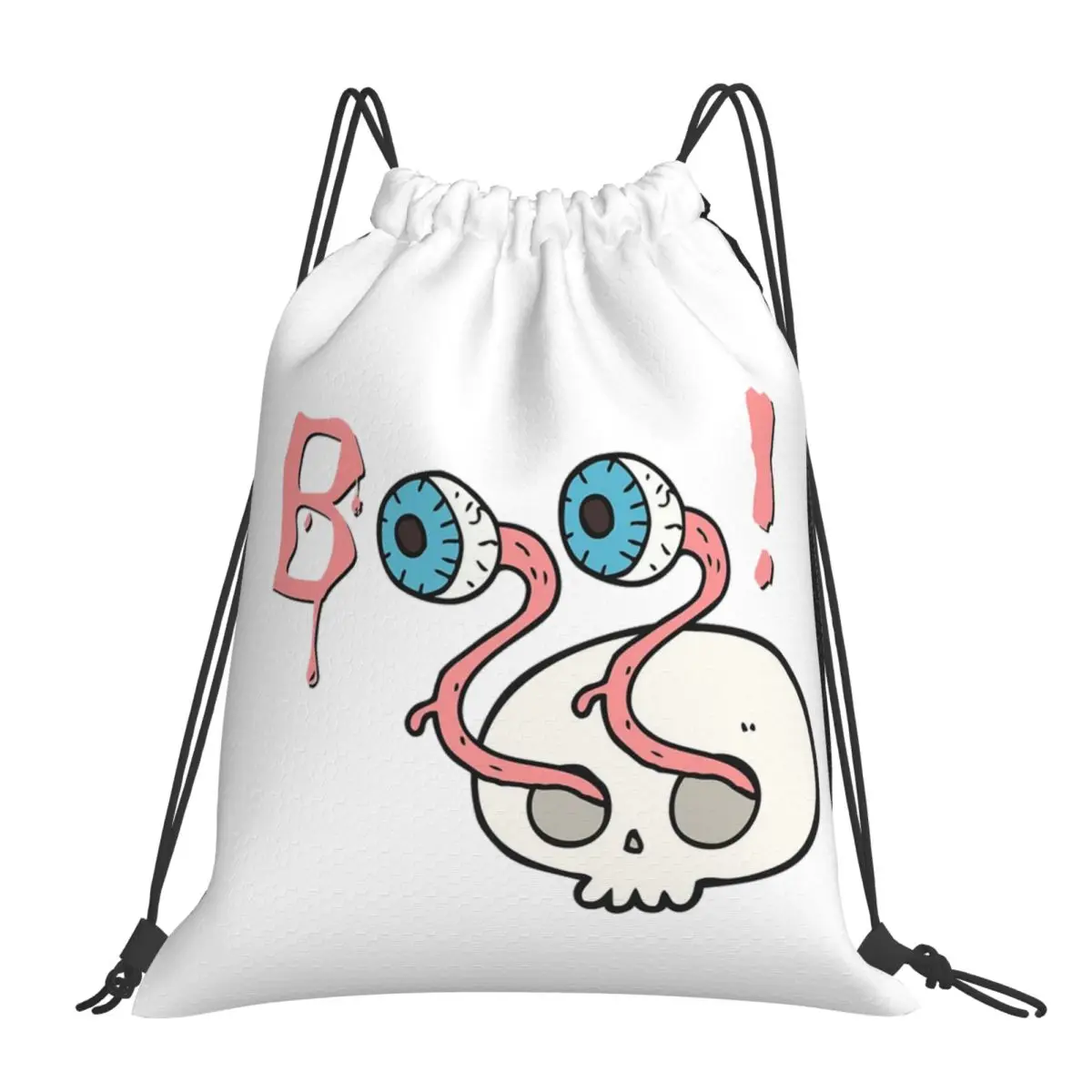 

Halloween Boo Eyeballs Skull Backpacks Casual Portable Drawstring Bags Storage Bag Book Bags For Travel Students