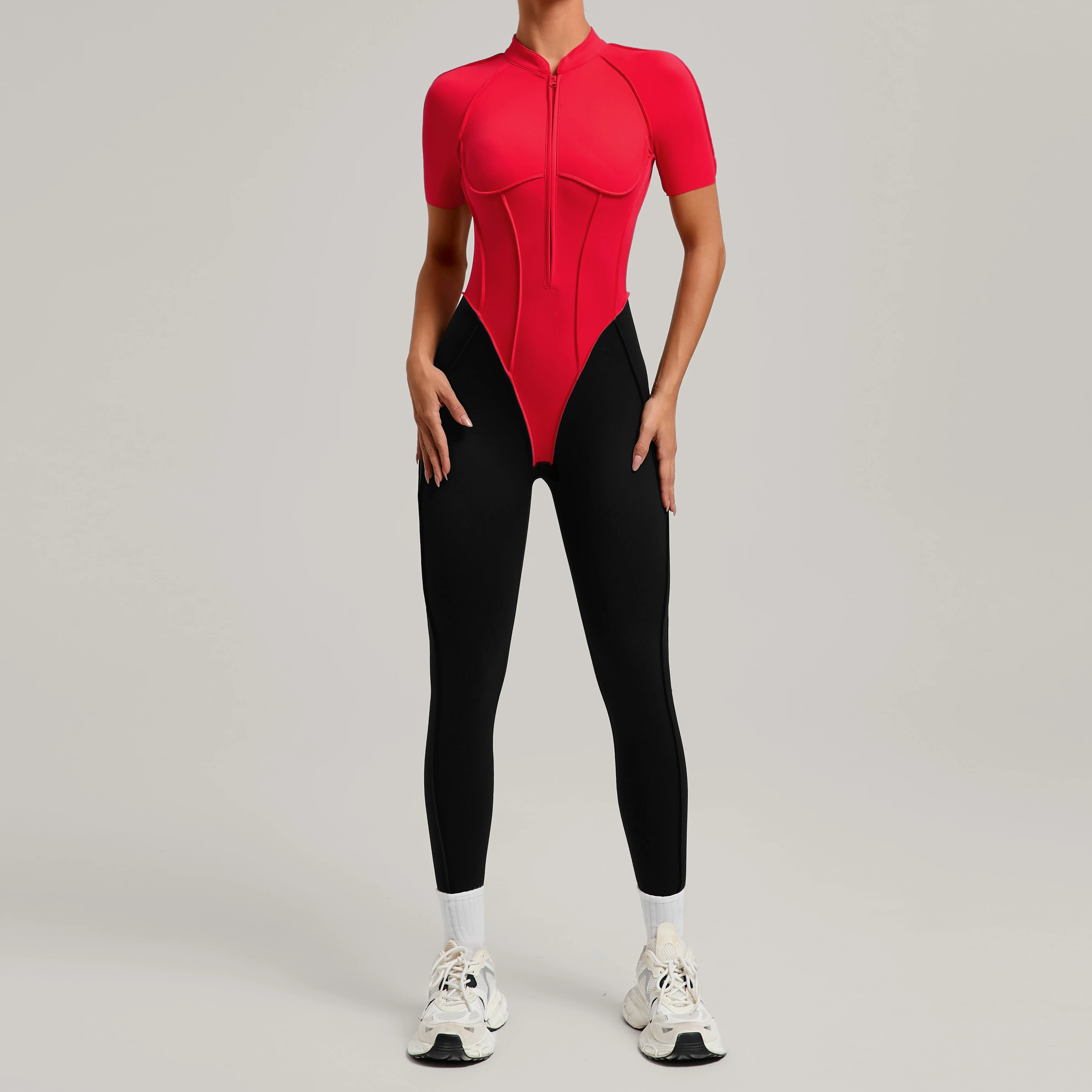 

Zipper Workout Jumpsuit Sports Overalls Women Gym Clothing Running Fitness Suits Gym Tracksuit Short Sportswear Yoga Jumpsuit