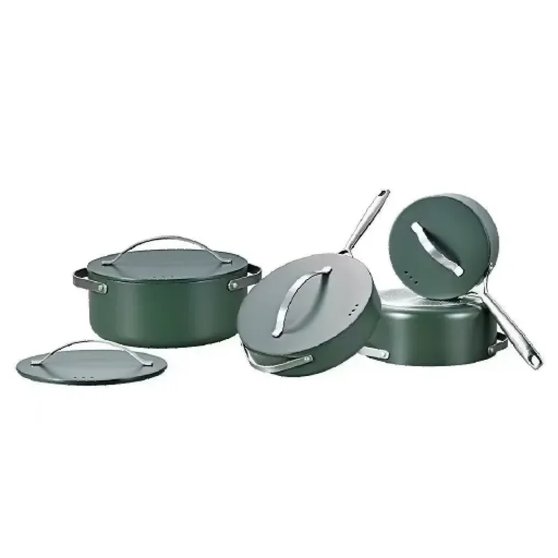 UAKEEN 8 Piece Die Cast Cookware Set Non Stick Marble Coating Casserole Saucepan Deep Fry Pan Heavy Gauge PFOA Free Durable