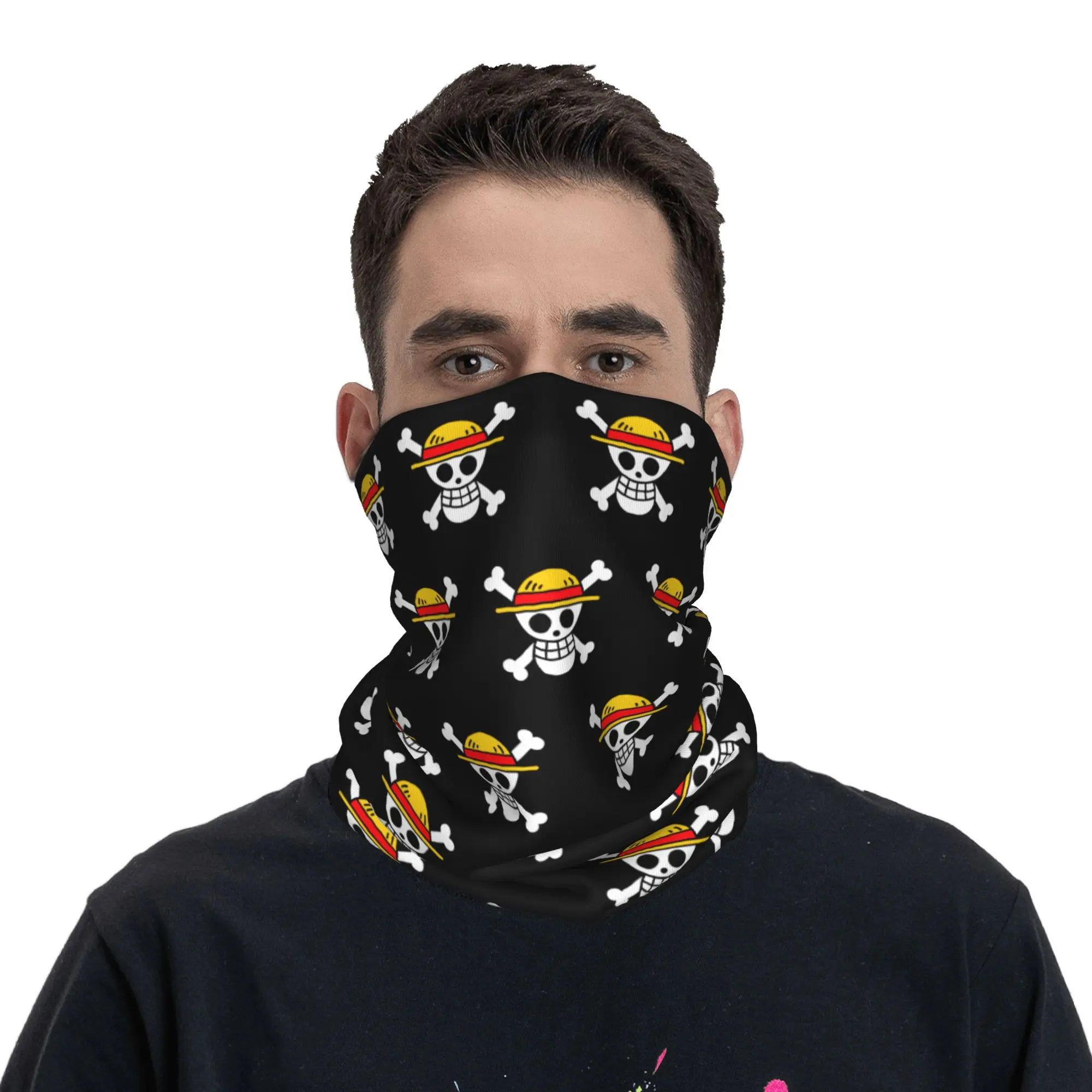 Bandana de una pieza de Anime para hombre y mujer, polaina para el cuello, bufanda para la cara a prueba de viento, sombrero de paja, gorros de calavera de piratas Luffy, pasamontañas de tubo