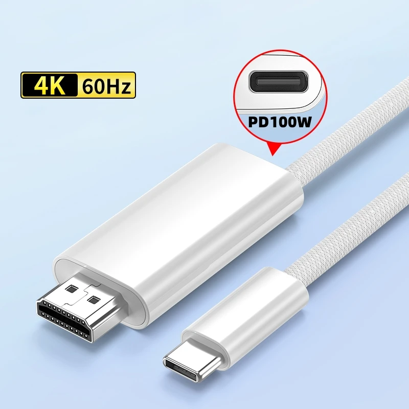 2M USB C to HDMI-compatible 4K 30Hz/60Hz Video Cable with PD 100W Charging for Display Switch Phone15 Laptop Tablet Dex Mode