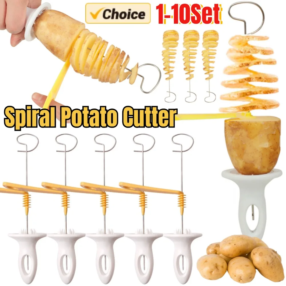 Cortador de batata espiral com 4 varas de aço inoxidável manual torcido fatiador de batata reutilizável twister utensílios de cozinha