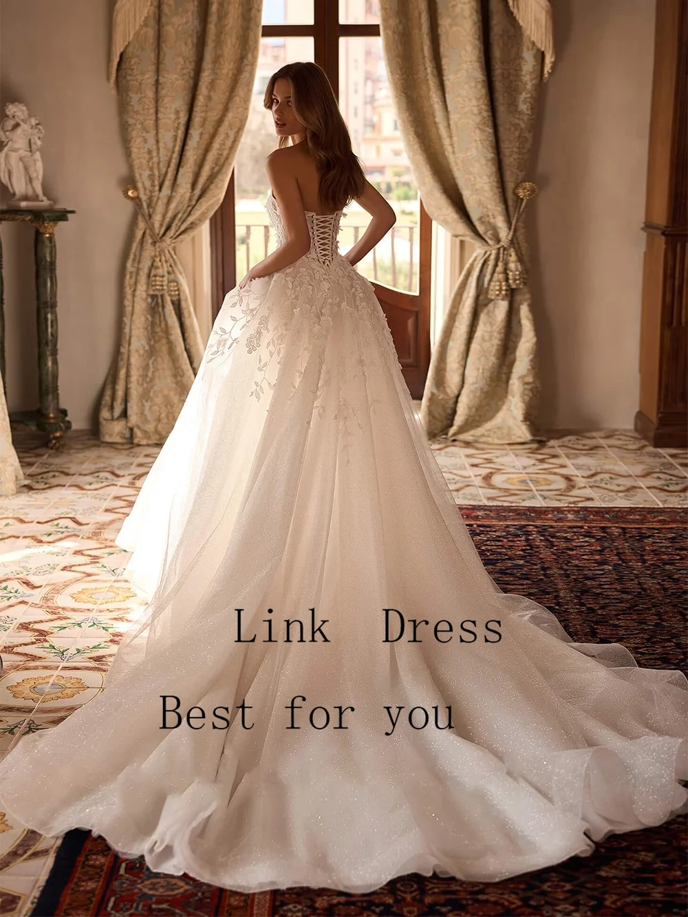 Fashion Side Slit Wedding Dresses for Ladies Elegant Strapless Bridal Gowns with Lace Exquisite Sleeveless Vestidos De Novia