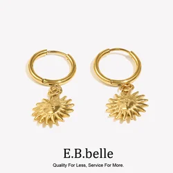 E.B.belle New In Earring Holiday Y2K Accessories Girl's Cute Sun Pendant Hoop Earrings For Woman Fashion Gold Plated Jewelry