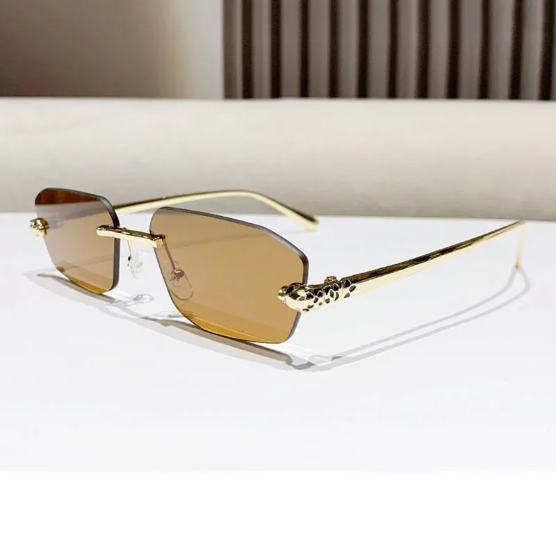 Rimless Leopard Head Sunglasses Women For Men 2026 Vintage Punk Luxury Brand Design Outdoor Driving Popular Hip Hop Sun Glasses