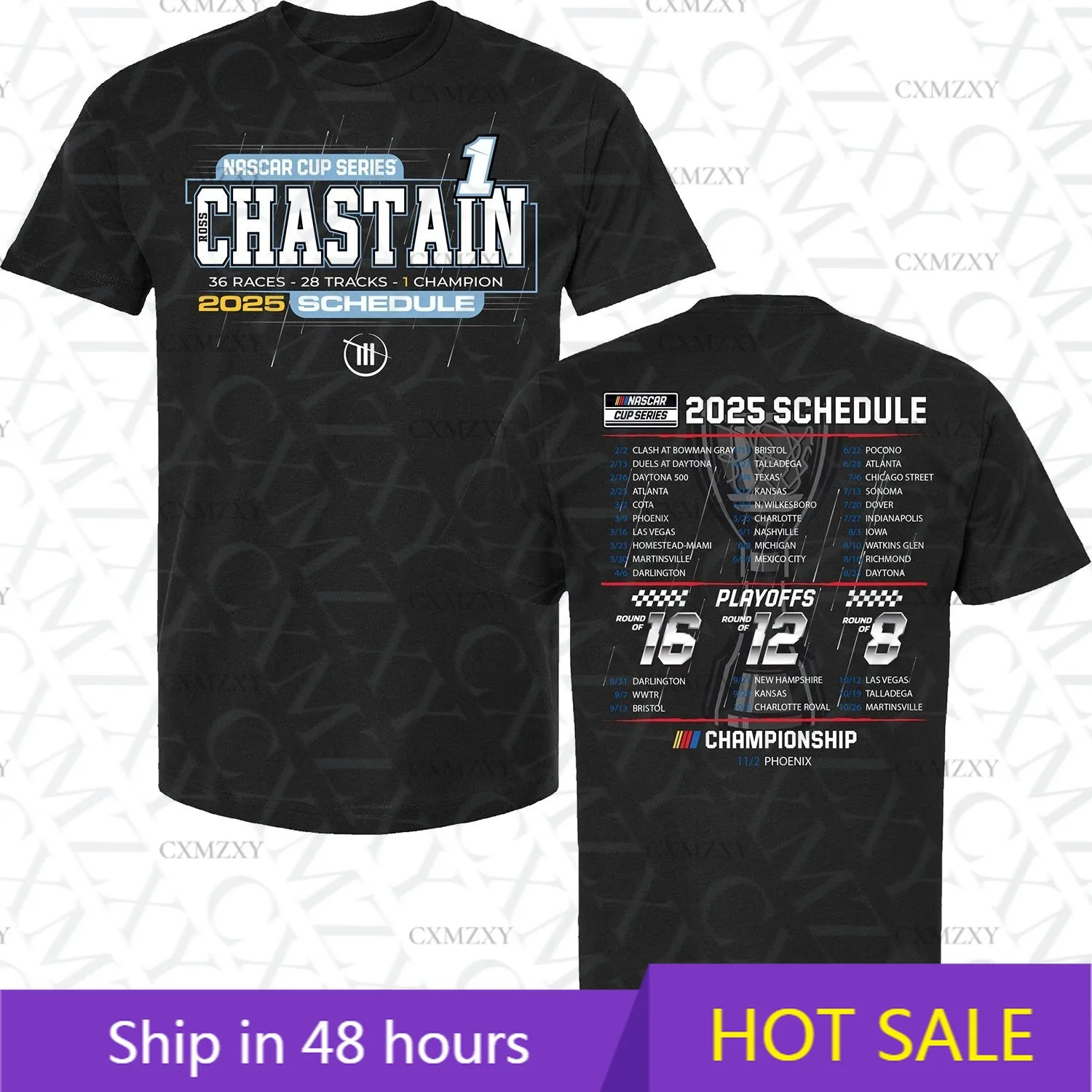 

Ross Chastain 2025 NAS.CAR Cup Series Schedule T-Shirt Black