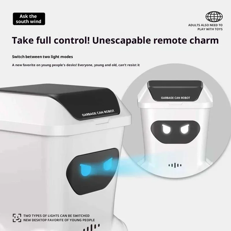 Robot per pattumiera con telecomando originale con occhi a LED e coperchio con apertura automatica per gadget per la casa divertente e intelligente per adulti