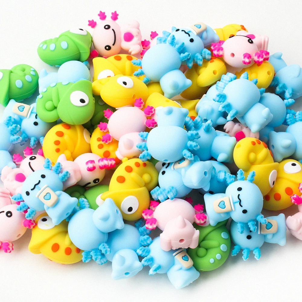 5/10/20 قطعة ثلاثية الأبعاد الحيوان سيليكون البؤري الخرز ثلاثية الأبعاد تغيير لون الحرباء الخرز ل القلائد ذاتية الصنع صنع المجوهرات اكسسوارات