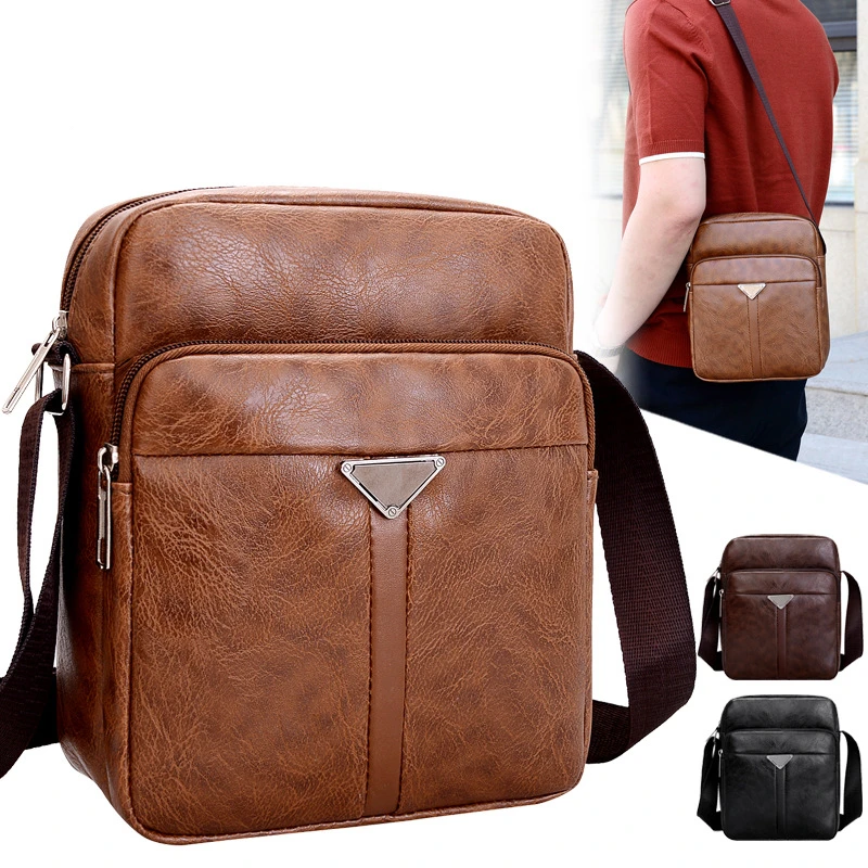 New Luxury Vintage Men Bag Fashion PU Leather Shoulder Bag Business Messenger Crossbody Bag Large Capacity Male Casual Handbag