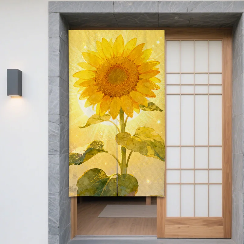 Vibrant Sunflower Print Curtain Door Screen Yellow Floral Bright Sunlight Decorative Window Room Decor Polyester Fabric Curtain