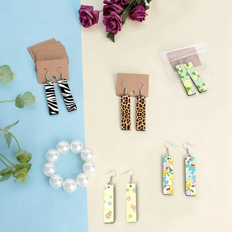 50Pcs Sublimation Blank Earrings Rectangular, Heat Transfer Earring Pendant With Earring Bags, DIY Making Sublimation