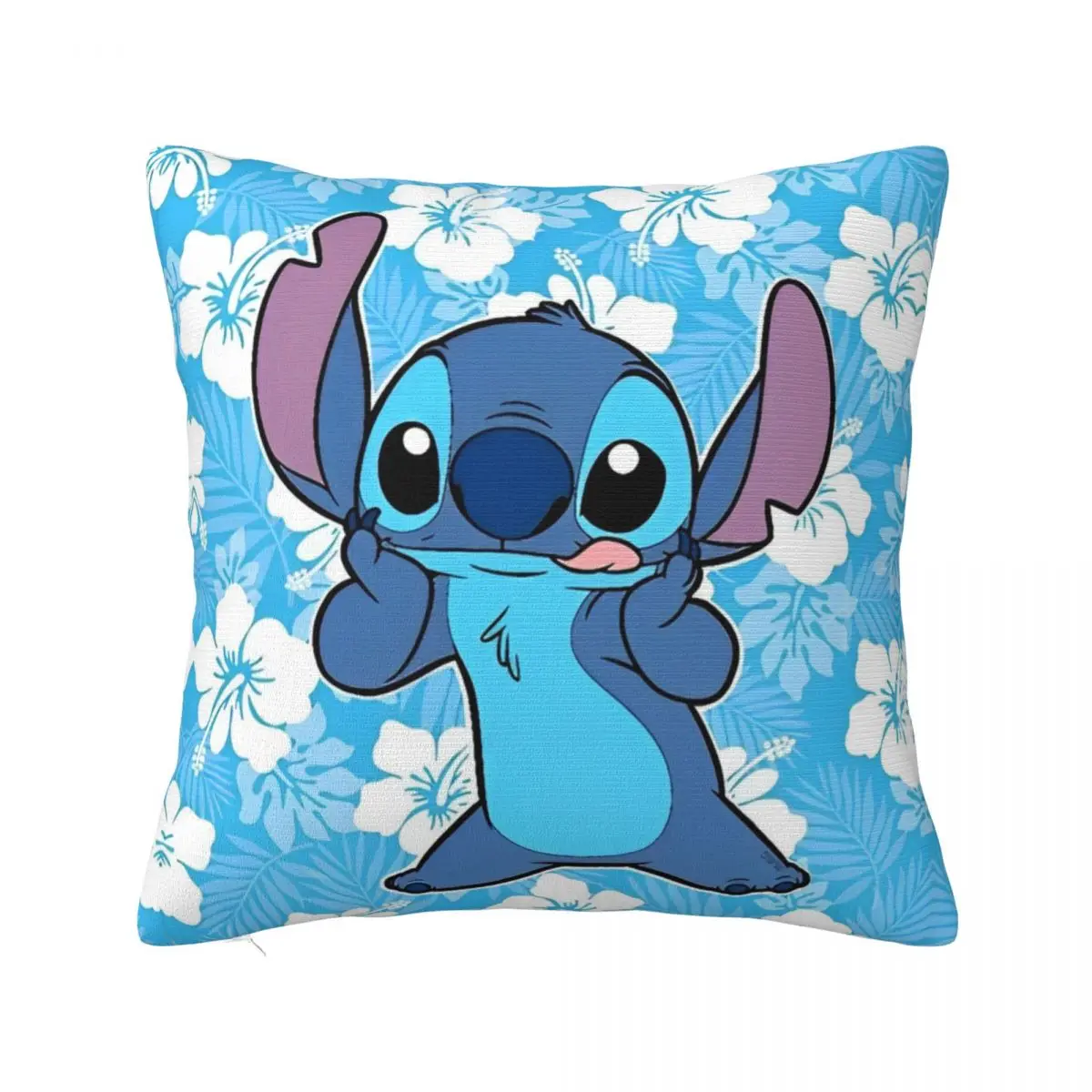 

Soft Cute Stitch Blue Flower Pillowcase Fabric Cushion Cover Cartoon Throw Pillow Case Cover Home Drop Shipping 45X45cm