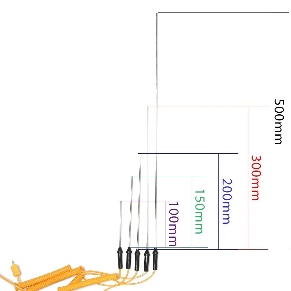 100/150/200/300/500mm -50C to 1200C with Wire Cable K-Type Thermocouple Probe Sensor Measuring Tools Temperature Controller