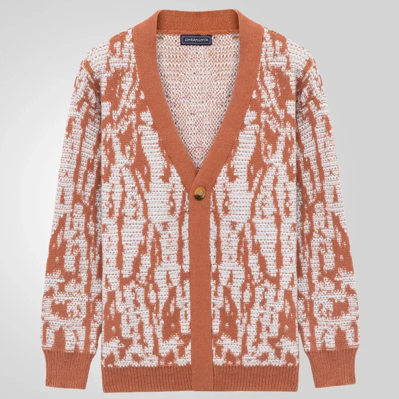 Men New Cardigan Sweaters Coat V Neck Full Sleeve Single Breasted Print Knit Thick Coats Casual Loose Open Stitch Autumn Winter