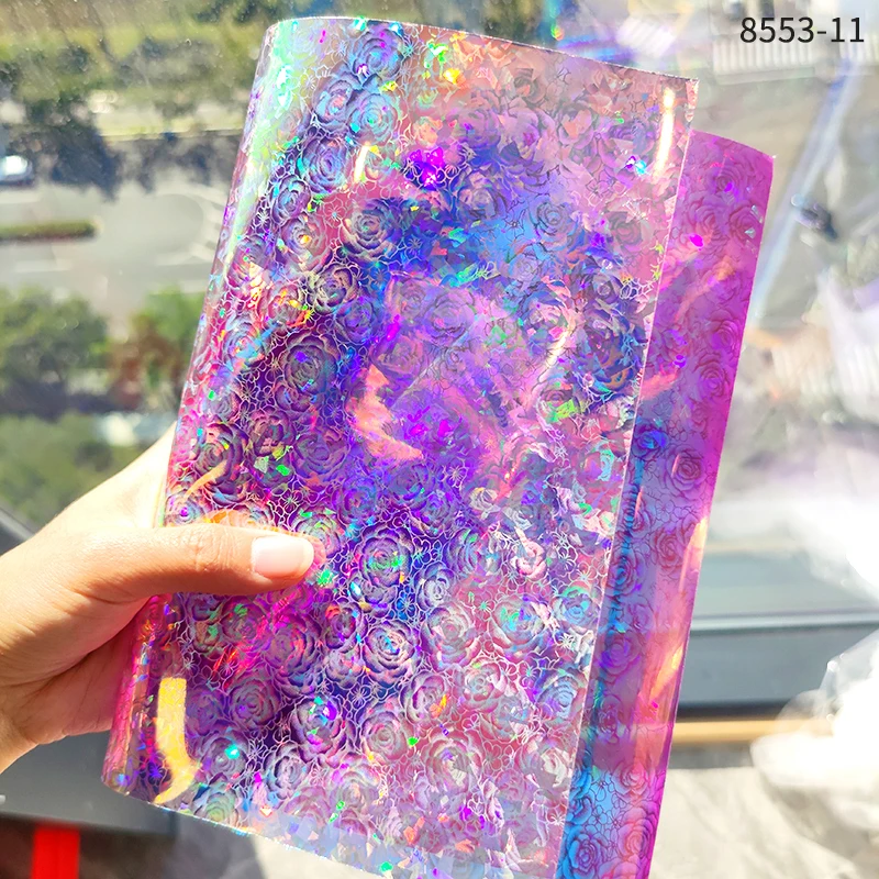 Holographic PVC Clear Vinyl Fabric Laser Printed Faux Leather Sheets for Bows Arts Crafts DIY Sewing Materials waterproof bags