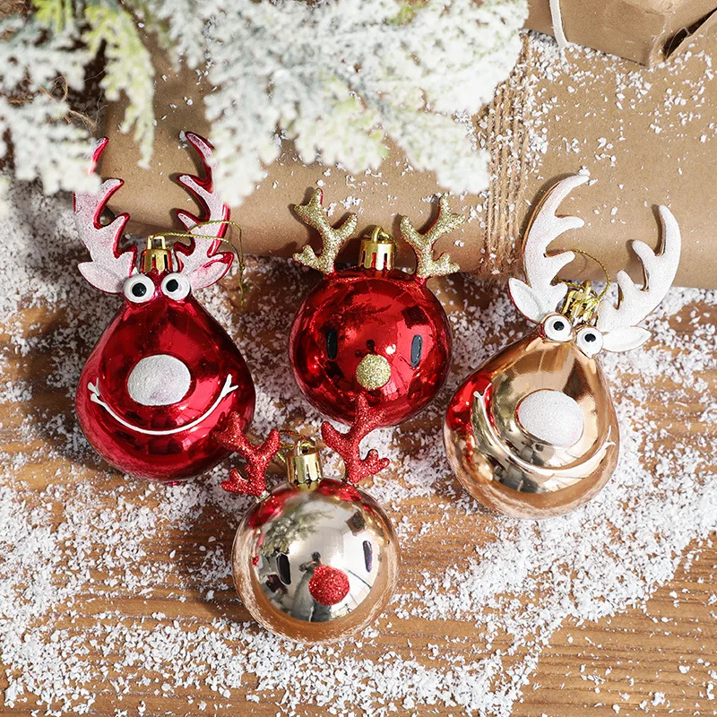 

2pcs Lovely Christmas Ball Elk Hanger New Year Decor Xmas Tree Pendant Red/Gold Reindeer Ornaments Spring Holiday Party Supply