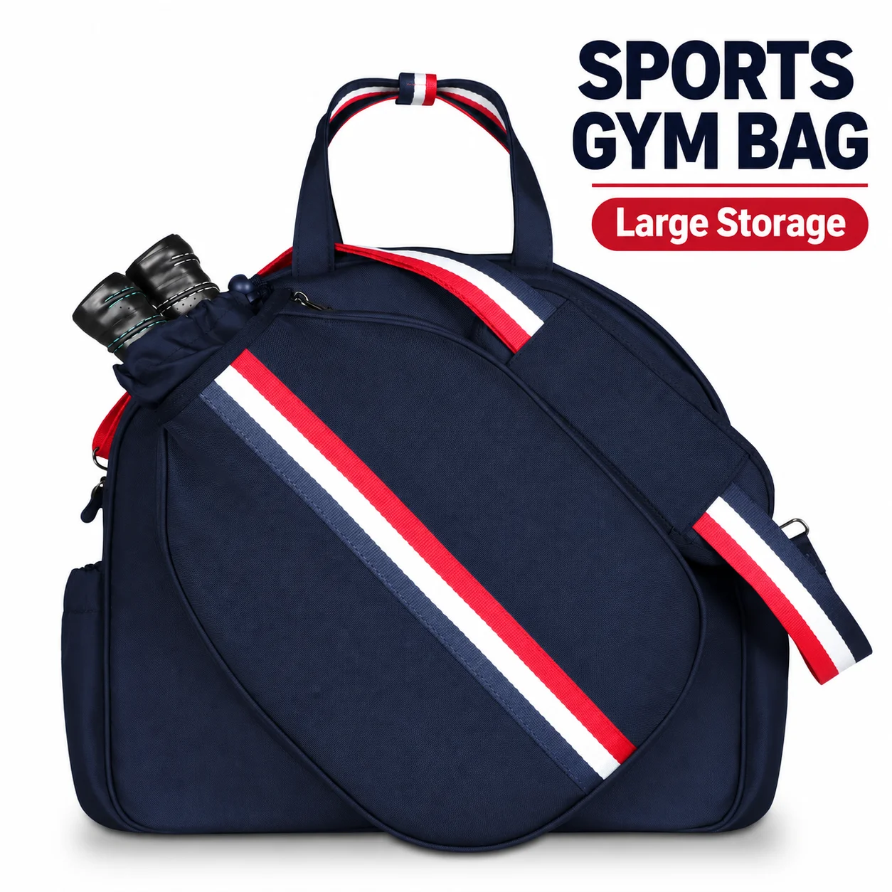 Tennis Racket Shoulder Bag Large Sports Storage Bag with Shoe Pocket for Outdoor Court Training