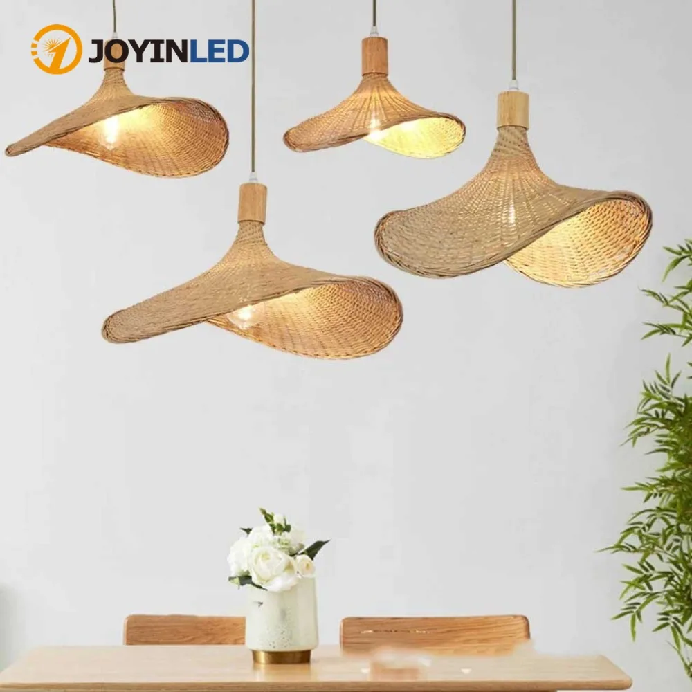 

JOYINLED Classic Bamboo Chandelier 40/60CM Japanese Style Hanging Lamp Ceiling Handmade Rattan Pendant Light Fixture for Home