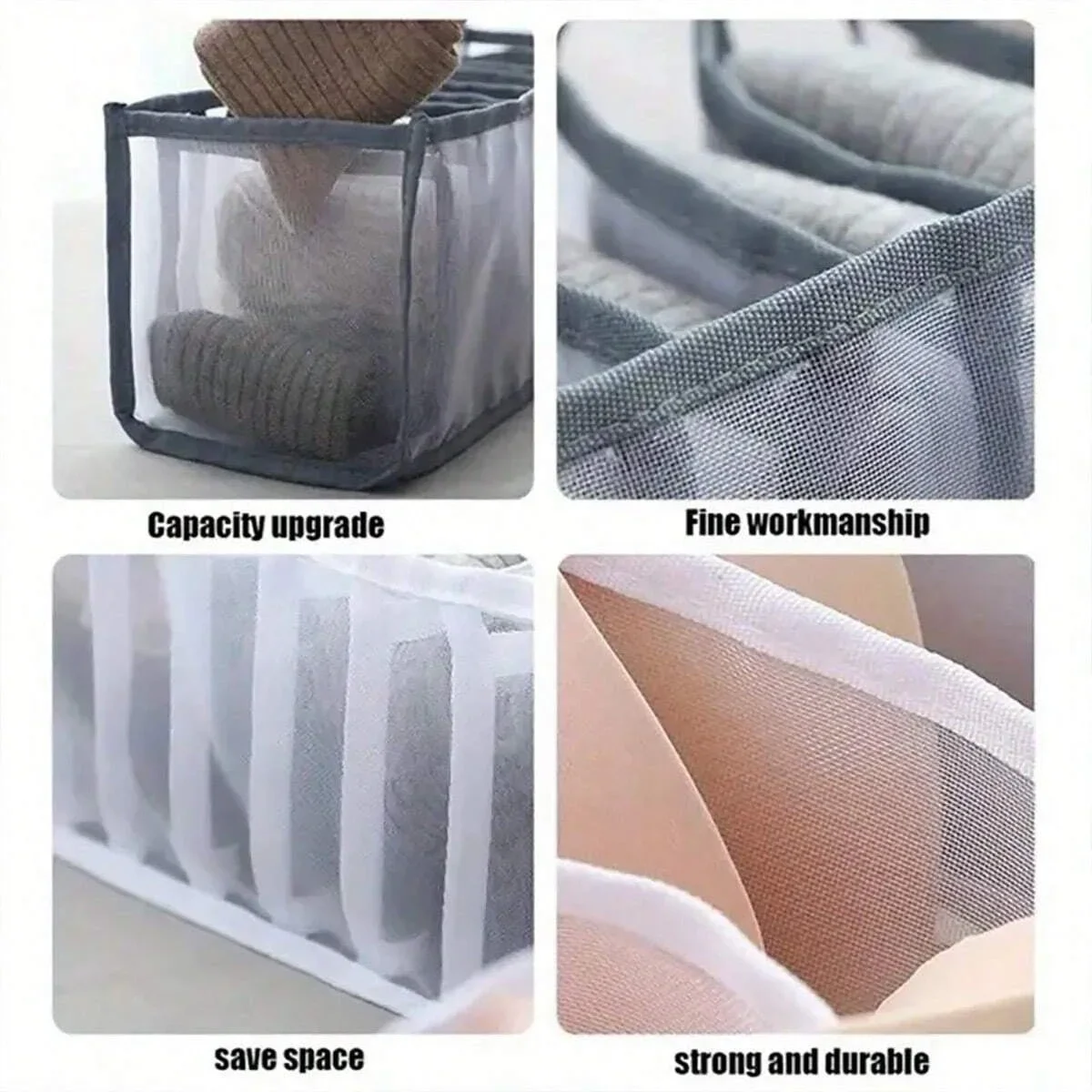 4pcs - Foldable Drawer Organizer - Space-Saving Closet Storage for Underwear, Socks & Bras - Customizable Dividers, Easy Setup