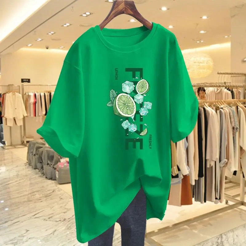 Women Clothing Trend Letter Fashion White Cotton Loose Short Sleeved T-shirt 2024 Spring New Casual Chic Tees Lady Basic Tops