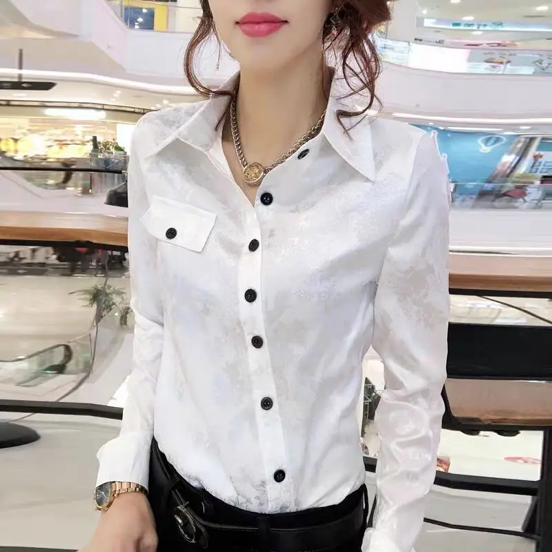 Woman Top Office Outfits Formal Crop Spring and Autumn Black Button Up Wear To Work Shirts & Blouses for Women Full Long Sleeve