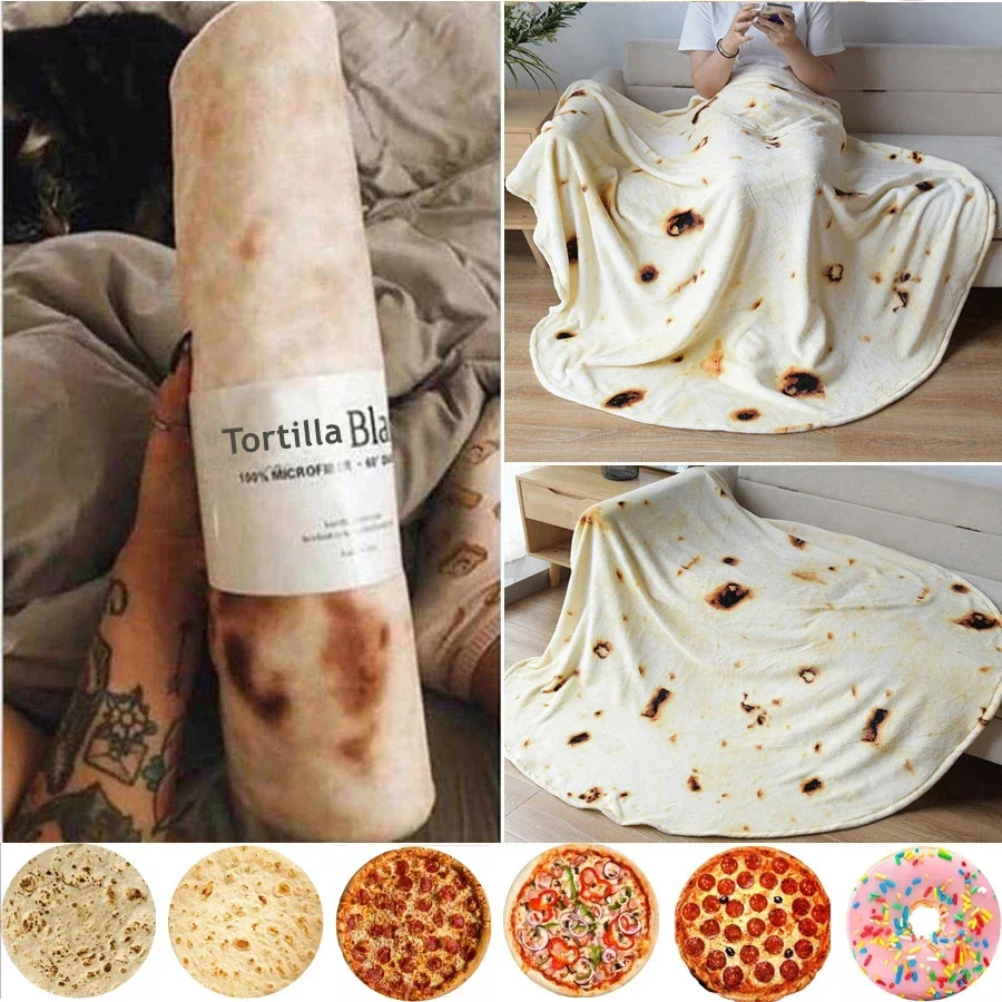 Warm Flannel Tortilla Blanket Mexican Pita Lavash Throw Blanket for Bed Fleece Sofa Plaid Bedspreads Winter Pizza Blanket