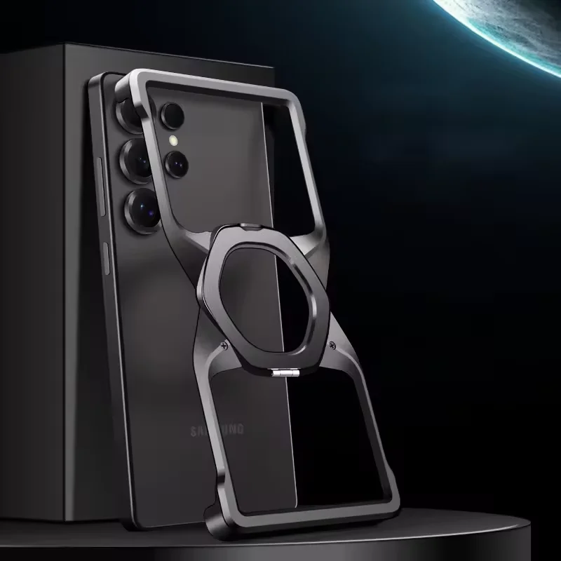 

Противоударный чехол для телефона, металлическая рамка, магнитный для Samsung Galaxy S25 Ultra Plus, алюминиевый безрамный кронштейн для беспроводной зарядки, чехол