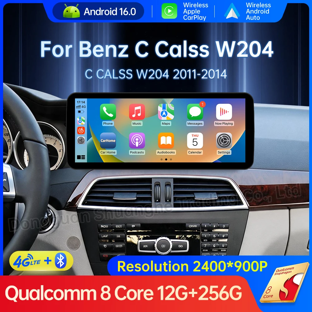 For Merdedes Benz C Class W204 2011 - 2014 Wireless Auto Andorid 16 Carplay Car Radio Multimedia GPS Navi BT Video Player DSP