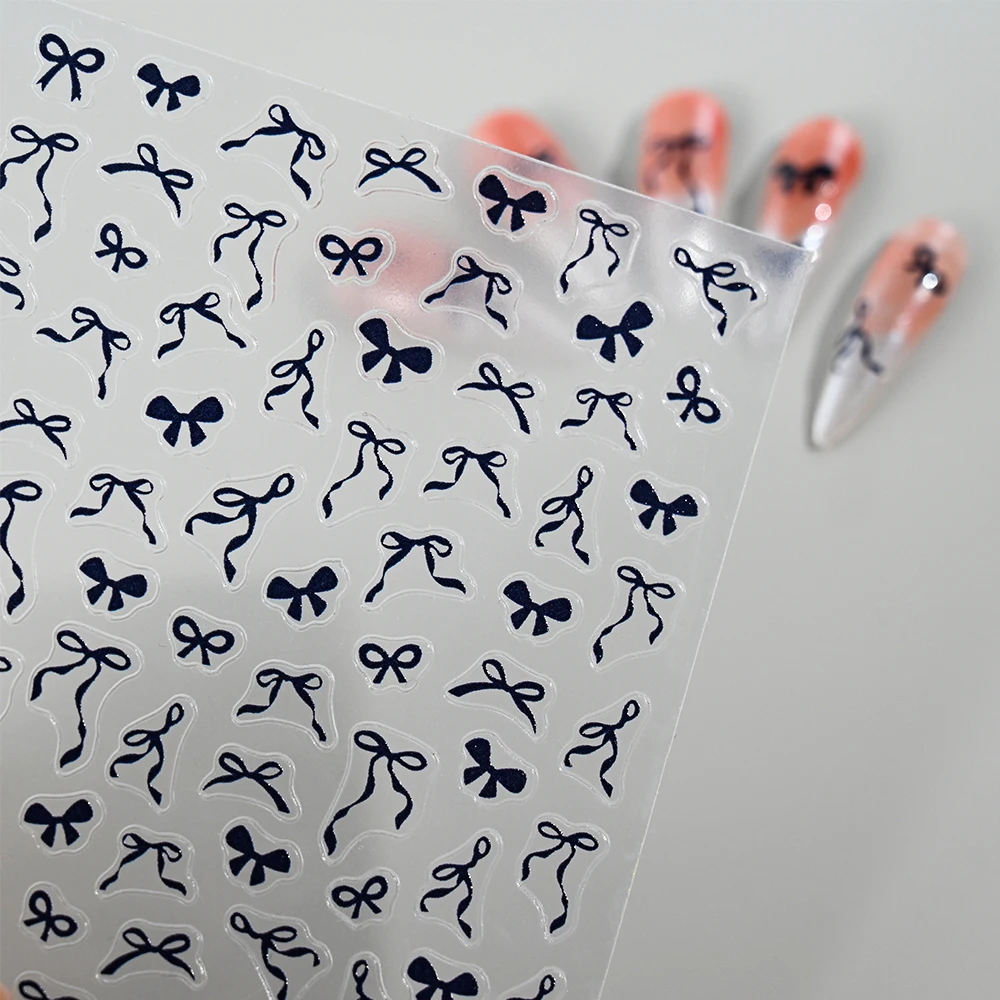 5D White Pink Bow Tie Nail Sticker Mini Bowknot Self Adhesive Nail Art Decoration Sticker Lace Ribbons Manicure Sliders Decals &