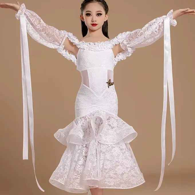 

Современная танцевальная юбка средней длины, новая двухслойная юбка с элегантным подолом, длинное платье по национальному стандарту, костюм для бальных танцев для взрослых.