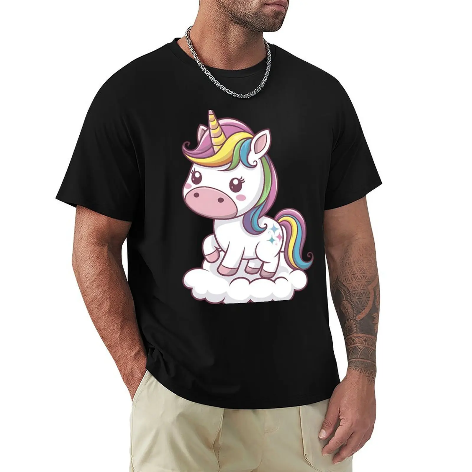 

A cute unicorn with a rainbow mane and horn T-Shirt customizeds vintage man clothes Funny t-shirt men graphic t shirts