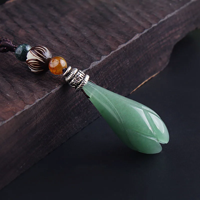 DIY accessories Ethnic style Dongling jade magnolia flower long sweater chain Bodhi jade necklace women's retro pendant simple a