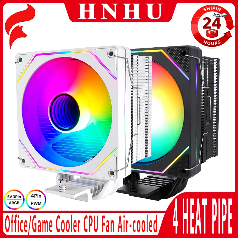 

Компьютерный процессор HNHU, охладитель с воздушным охлаждением, вентилятор с гидравлическим подшипником, 120 мм, полностью черный/белый, 4 тепловых трубки, используемый для AM4 AM5 x79 x99 i3 i5 i7 i9