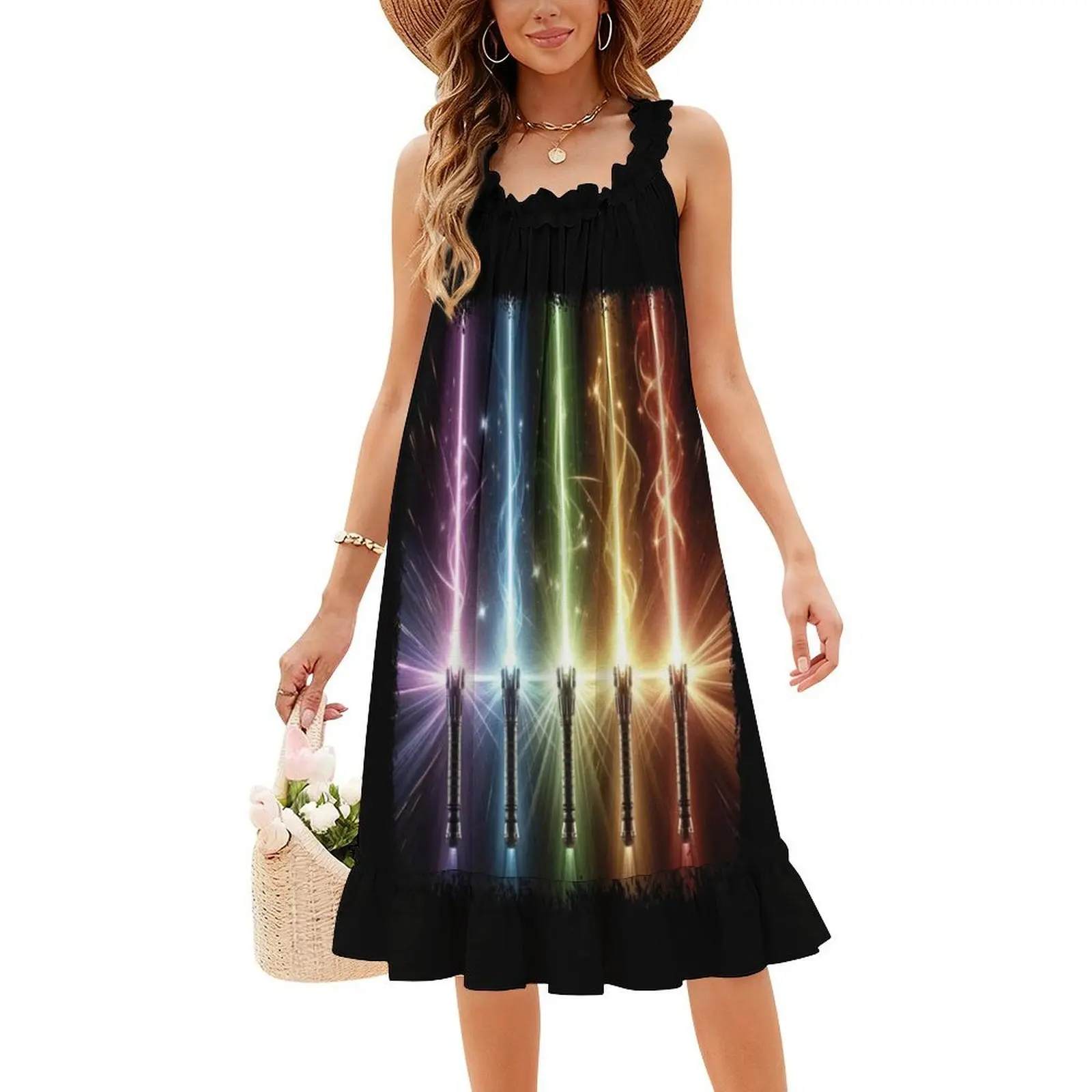 قوس قزح ليتسبر. الفضاء غالاكسي الخيال العلمي. فستان بوهو أنيق للمثليين، فستان أنيق لحفلات الزفاف على الشاطئ، قوس قزح #4