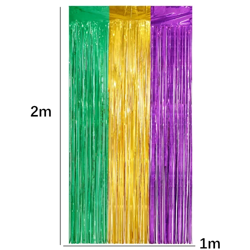 Mardi Gras Carnival Party Backdrops Decoration Green Gold Purple Rain Silk Foil Tinsel Curtain Hanging Holiday Party Wall Supply