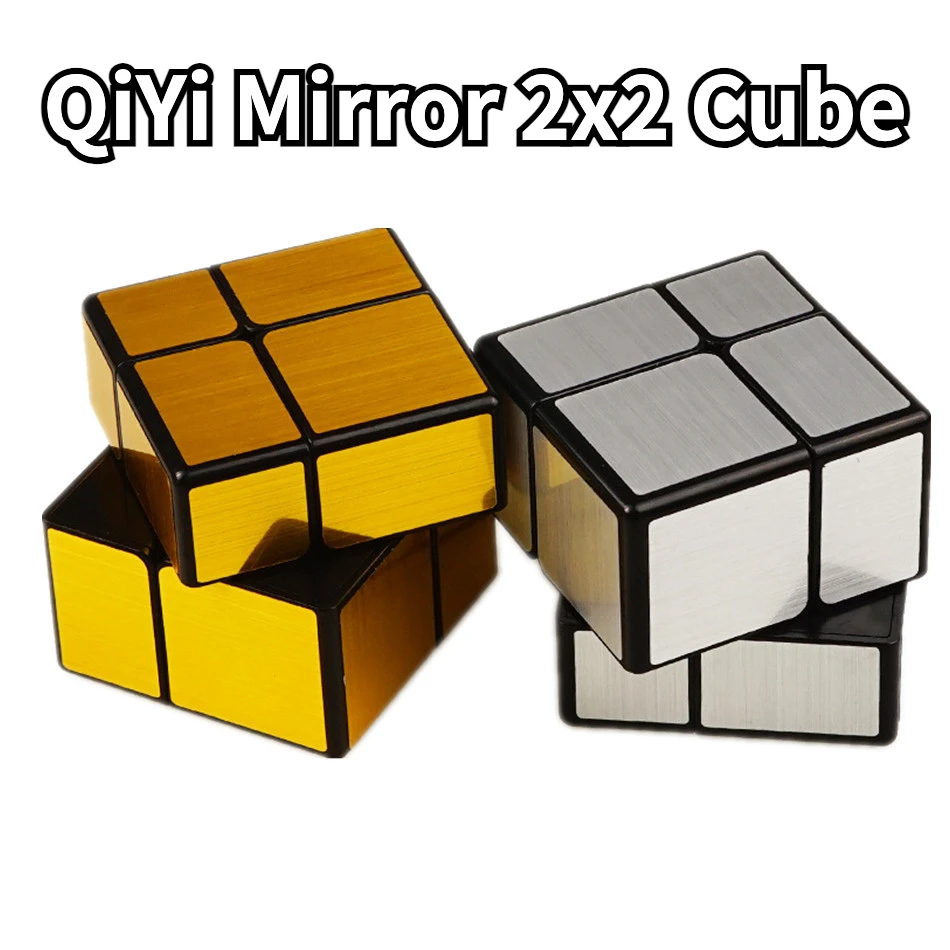 [Funcube]QiYi Mirror 2x2 Magic Cube QiYi 2x2x2Mirror Cube Gold Silver Brushed Puzzle Speed Golden/Silver Cube Toys For Children