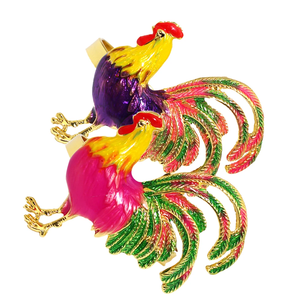 

2pcs Rooster Napkin Ring Zinc Alloy Decorative Serviette Buckle Wedding Banquet Party Table Decoration Reusable Napkin