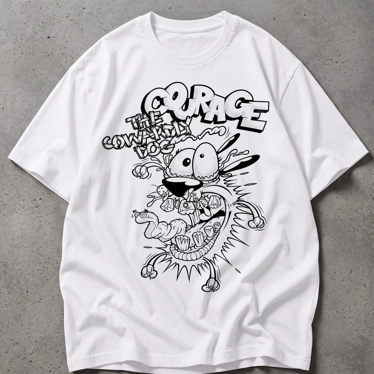 Vintage Courage The Cowardly Dog Cartoon Print Short Sleeve T-Shirt Retro Unisex Graphic Tee 90s Nostalgia Summer Streetwear Tee