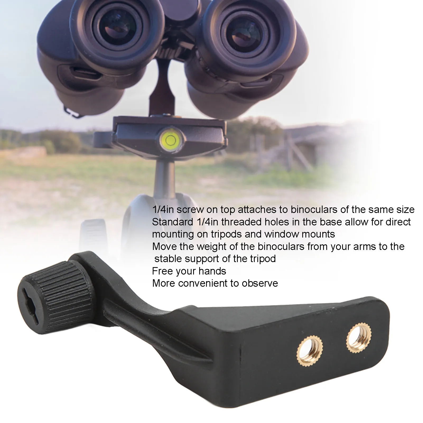 Binocular Bracket Compact Hands  L Shaped Manual Installation Binocular Tripod Adapter 1/4in Threading for Bird Watching