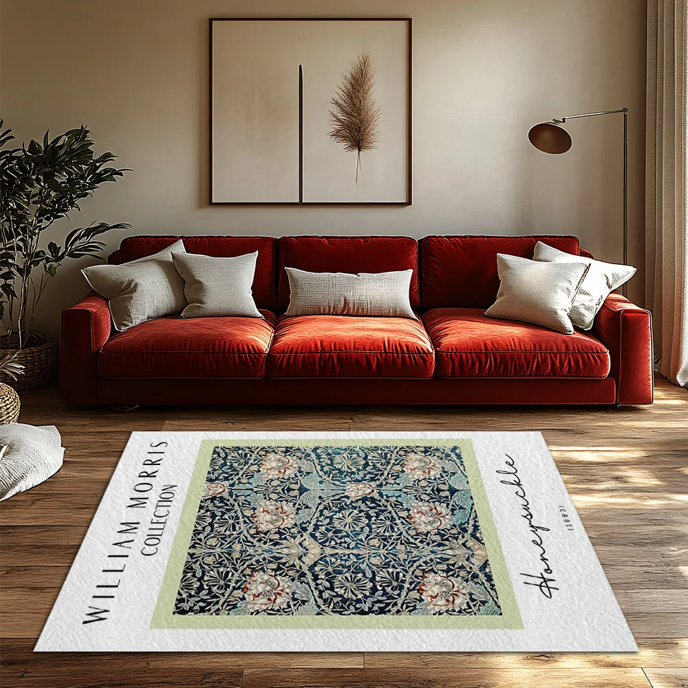 سجادة كلاسيكية لمنطقة الأزهار من ويليام موريس على الطراز الفارسي لديكور المنزل ممسحة غير قابلة للانزلاق سجادة بوهيمية بتصميم تقليدي سجادة أرضية