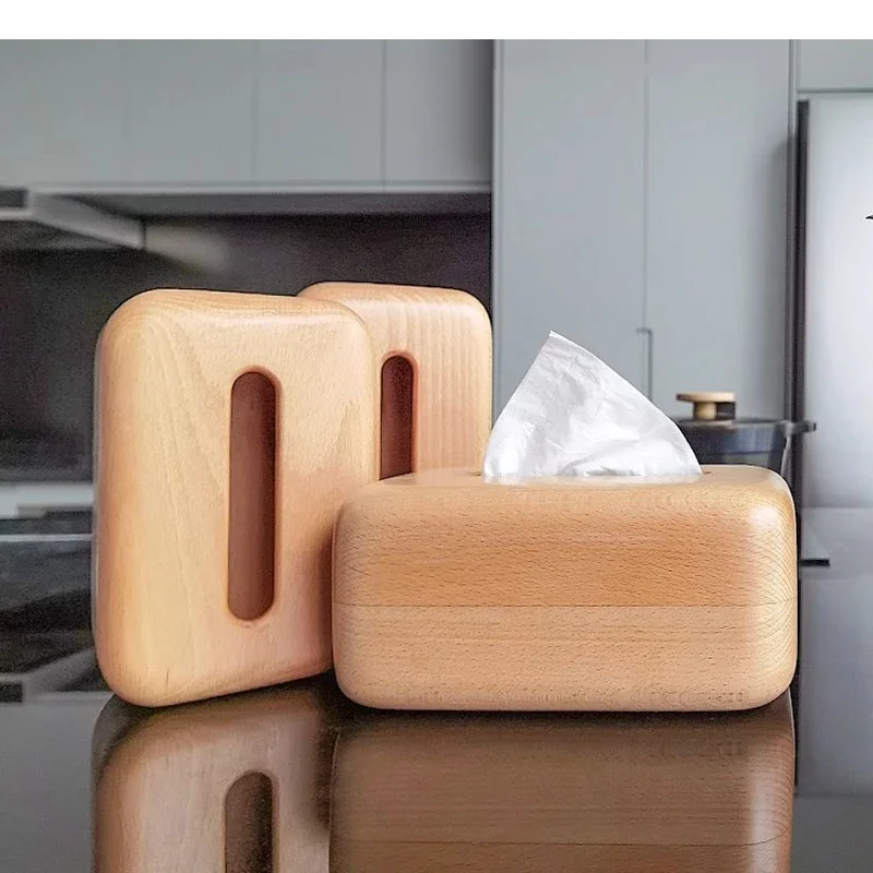 Simple Solid Wood Tissue Box Beech Walnut Napkin Paper Living Room Removable Home Storage Container