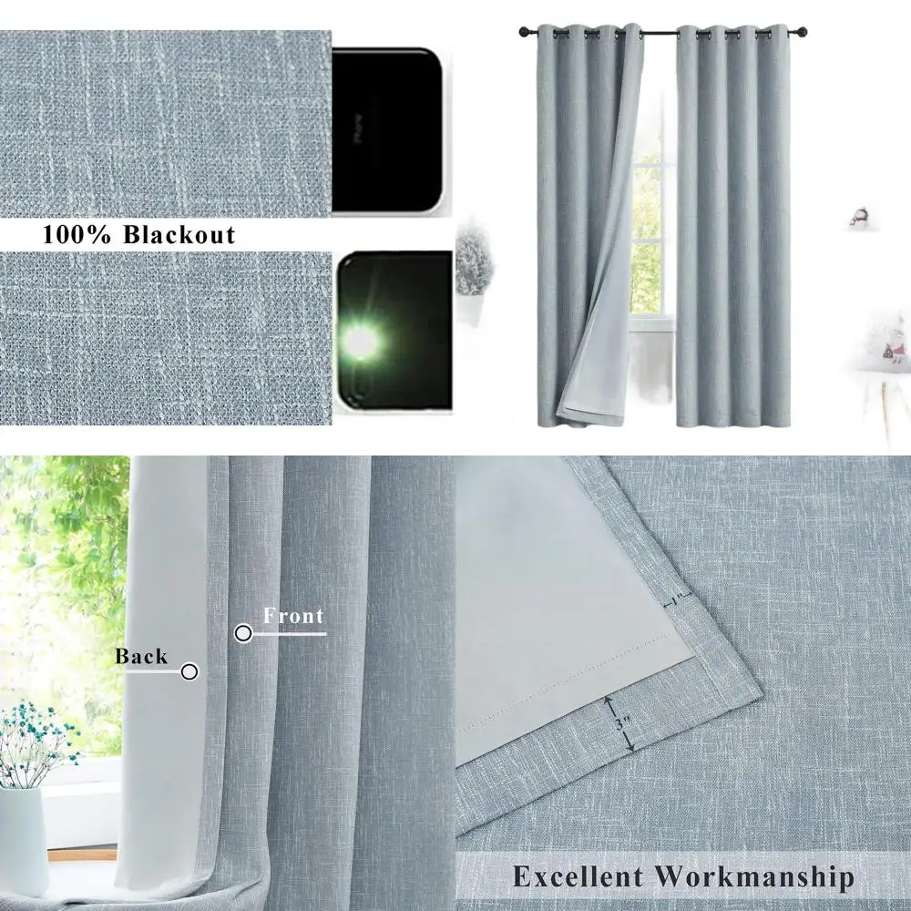 

Блакитные плотные льняные плотные шторы Chambray Blue с 8 решетками, 50x95, комплект из 2 панелей для спальни, гостиной, шума и энергоэффективности