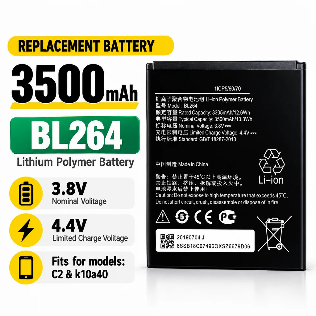 3500mAh BL264 Replacement Battery For Lenovo C2 K10a40, New Rechargeable Built-in Lithium Mobile Phone Battery Repair Part