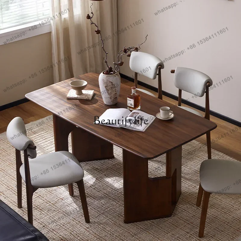HJ -Retro walnut solid wood desk small apartment one-word board computer desk