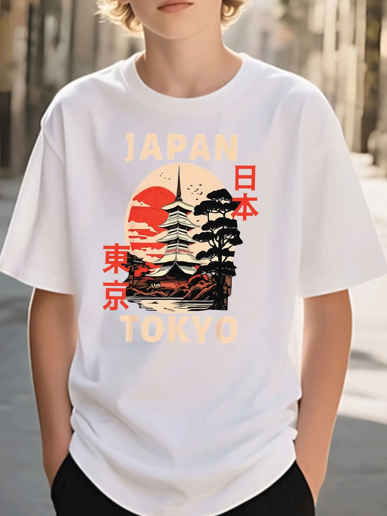 Vintage Tokyo Pagoda Japan Art Family Matching Cotton T Shirts Short Sleeve Summer Tees For Mom Dad Boys Girls Daily Tops