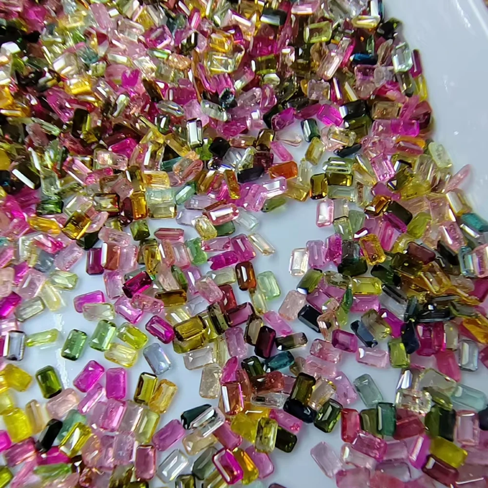 50PCS/Lot 3X5mm Attractive Colors Emeralds Natural Tourmaline Loose Gemstone For DIY Ring Jewelry DIY Engraving