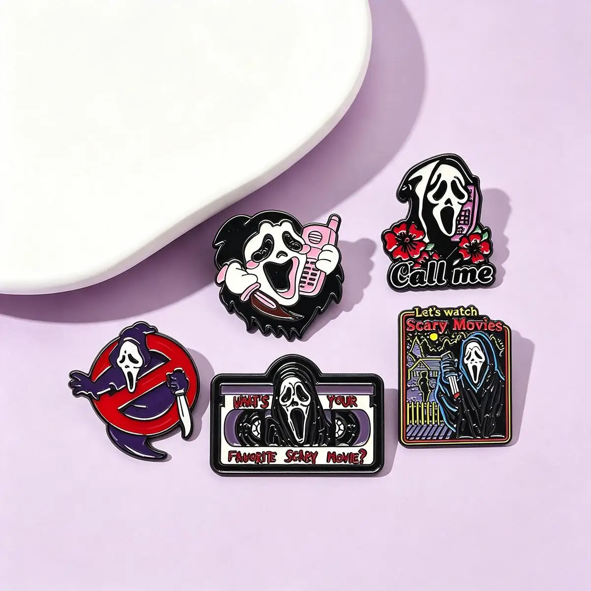 Juego de 5 Broches de Esmalte con Calaveras de Terror, Insignias Metálicas Góticas Punk, Pin de Solapa para Mochila, Accesorios de Joyería para Disfraces, Regalos de Halloween